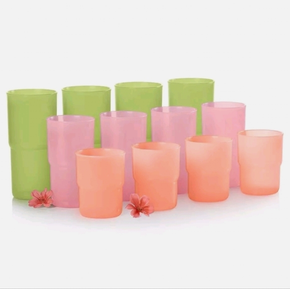 TUPPERWARE 12 Piece Tabletop Tumbler Bouquet Set Spring Colors Green Orange Pink - Picture 3 of 16